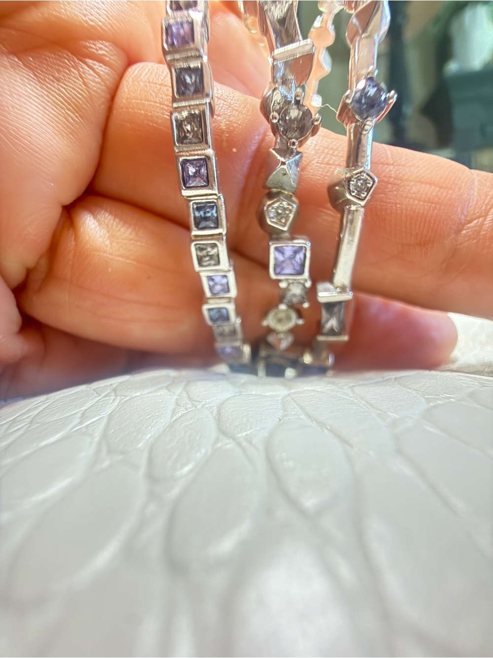 Authentic Kendra Scott Bangle Set 3 Silver Metal With Crystals